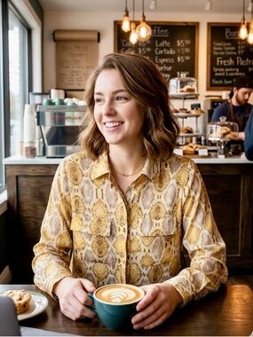 Yellow Snake-Print Button-Front Shirt